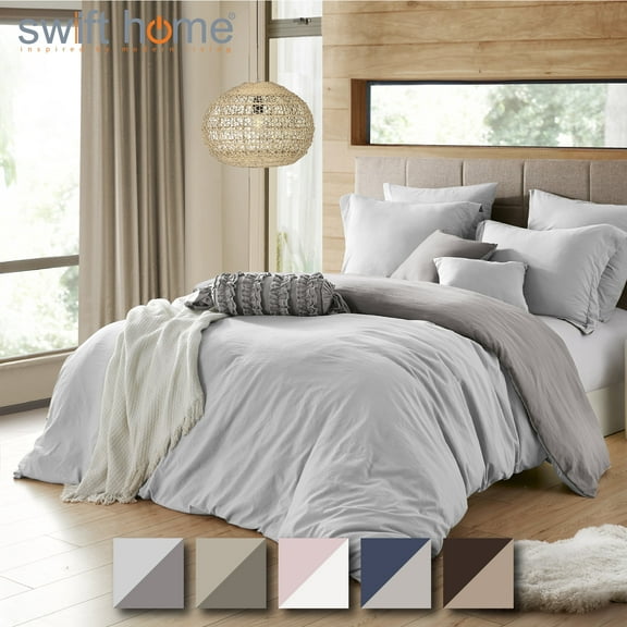 2PC Silver/Gray Reversible Duvet Cover & Sham Set (Comforter not Included), Twin/Twin XL