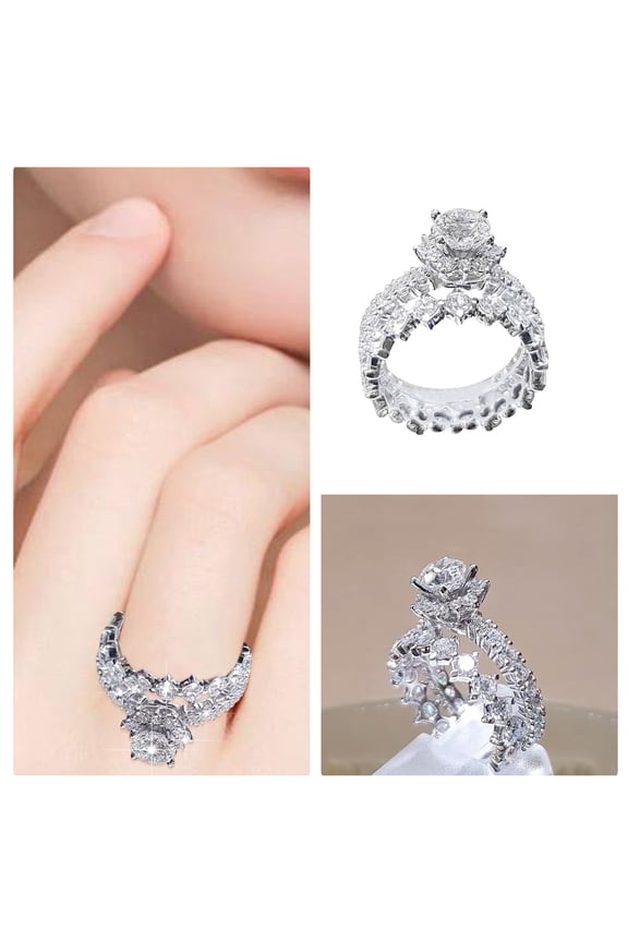 Rings2 Product Delicate Two Piece Silver Promise Ring Set Fashion Jewelry High Grade Light Styling 2PCS,5.95 cm,Silver