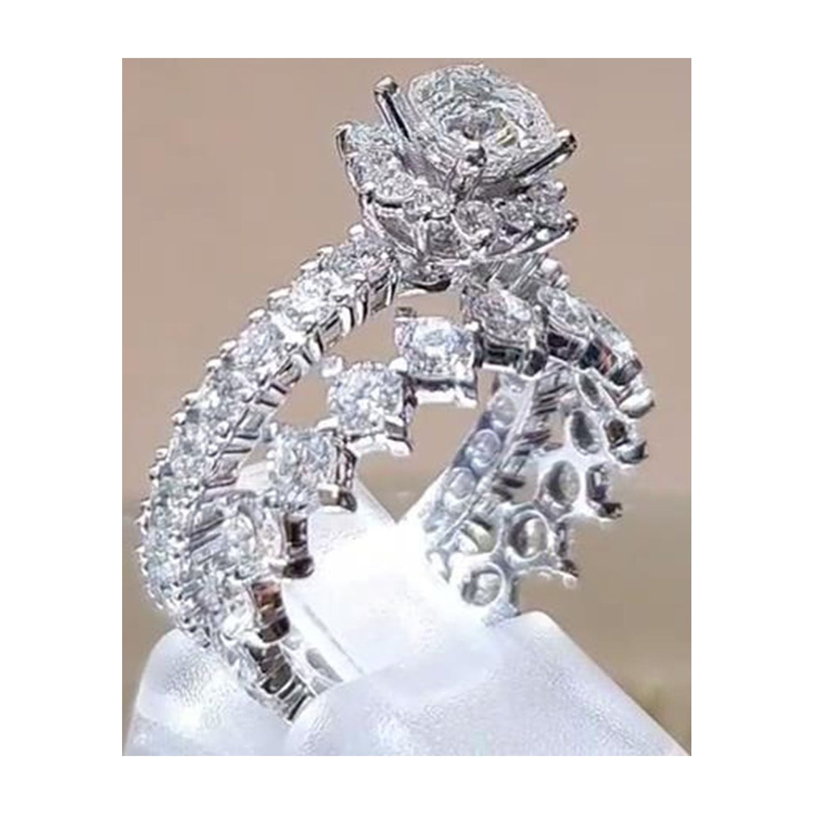 2PC Silver Promise Rings Delicate Design Set Fashion Ring Light High