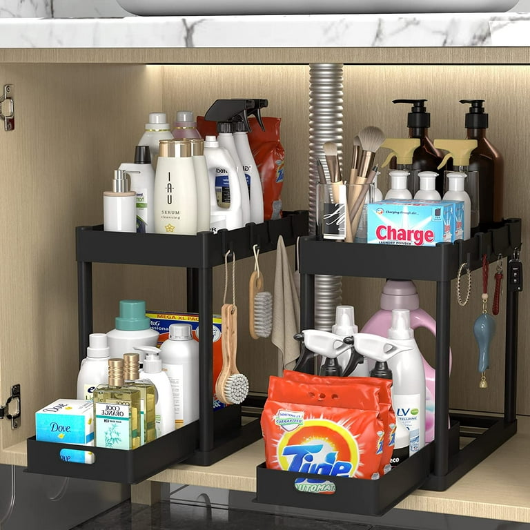  LAMU 2-Tier Under Sink Organizer and Storage - Pull Out  Bathroom and Kitchen Cabinet Organizer