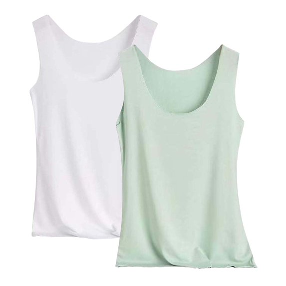 2PC Sleeveless Sleep Camisoles U Neck Solid Base Layer Tank Top Sleepwear Olive Green 3XL