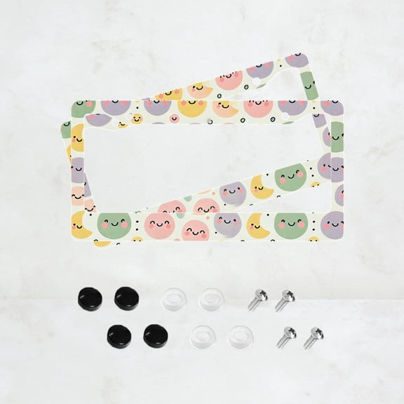 2PC Smiling Face License Plate Prame Aluminum Rust-Proof Auto Parts License Plate Decorative Screws Fit Standard 2 Holes 1 U.S. License Plate, 12.2x 6.3 Inch
