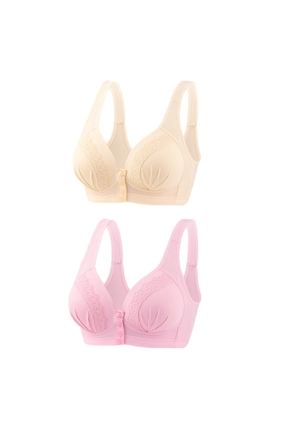 2PC Snap Front Bra 2024 New Front Button Breathable Skin Friendly Cotton Bra Front Closure Bra for Older Women