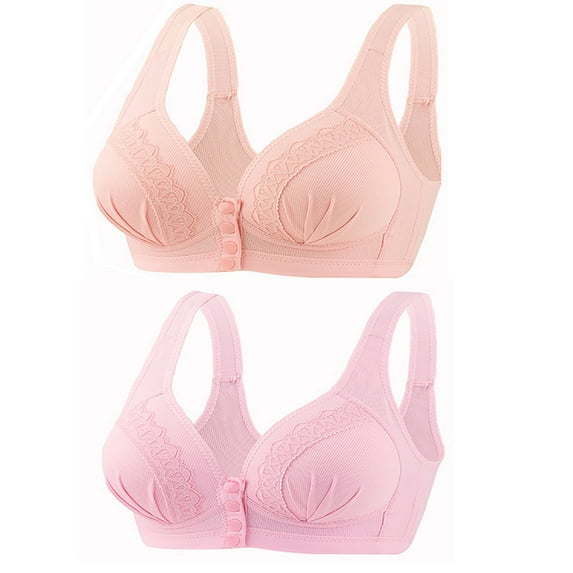2PC Snap Front Bra 2024 New Front Button Breathable Skin Friendly Cotton Bra Front Closure Bra for Older Women