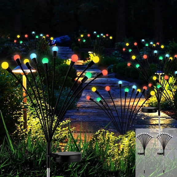 2PC Outdoor Stake Solar lights, 10 LED Waterproof Swaying Firefly Lights, Solar Power Decorative Lights for Yard Lawn, Path, Flower Bed, Patio(Multicolor)