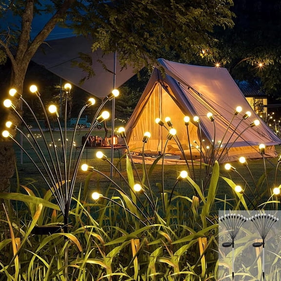 2PC Solar Fairy Lights Outdoor, 10LED Solar Firefly Lights, Swaying Solar Stake Lights, Waterproof Solar Garden Lights for Yard Lawn Path Flower Bed Patio Decorative(Warm White)