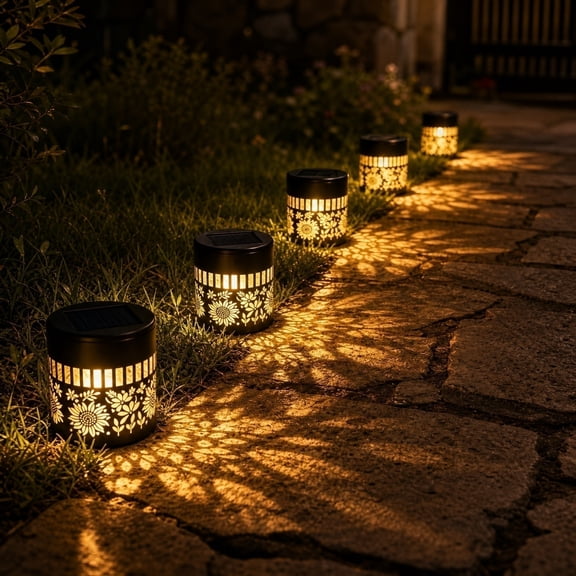 2PC Solar Mandala Fence Light, Solar Powered Outdoor Wall Step Light, Waterproof Decorative Laser Cut Lantern for Garden Post Patio Backyard Yard Decor, Warm Lights