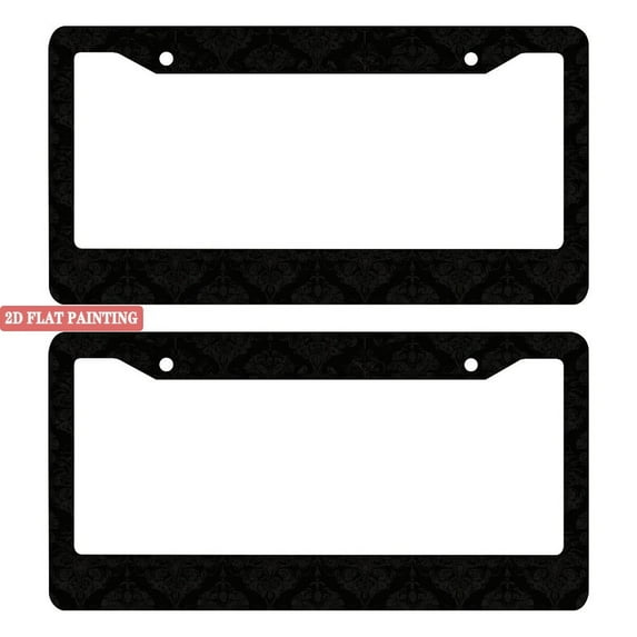 2pcs Vintage Black Floral 2D Flat Painting Car License Plate Holders License Plate Frames 2 Holes 6. 3x12. 2inch(16x31cm)