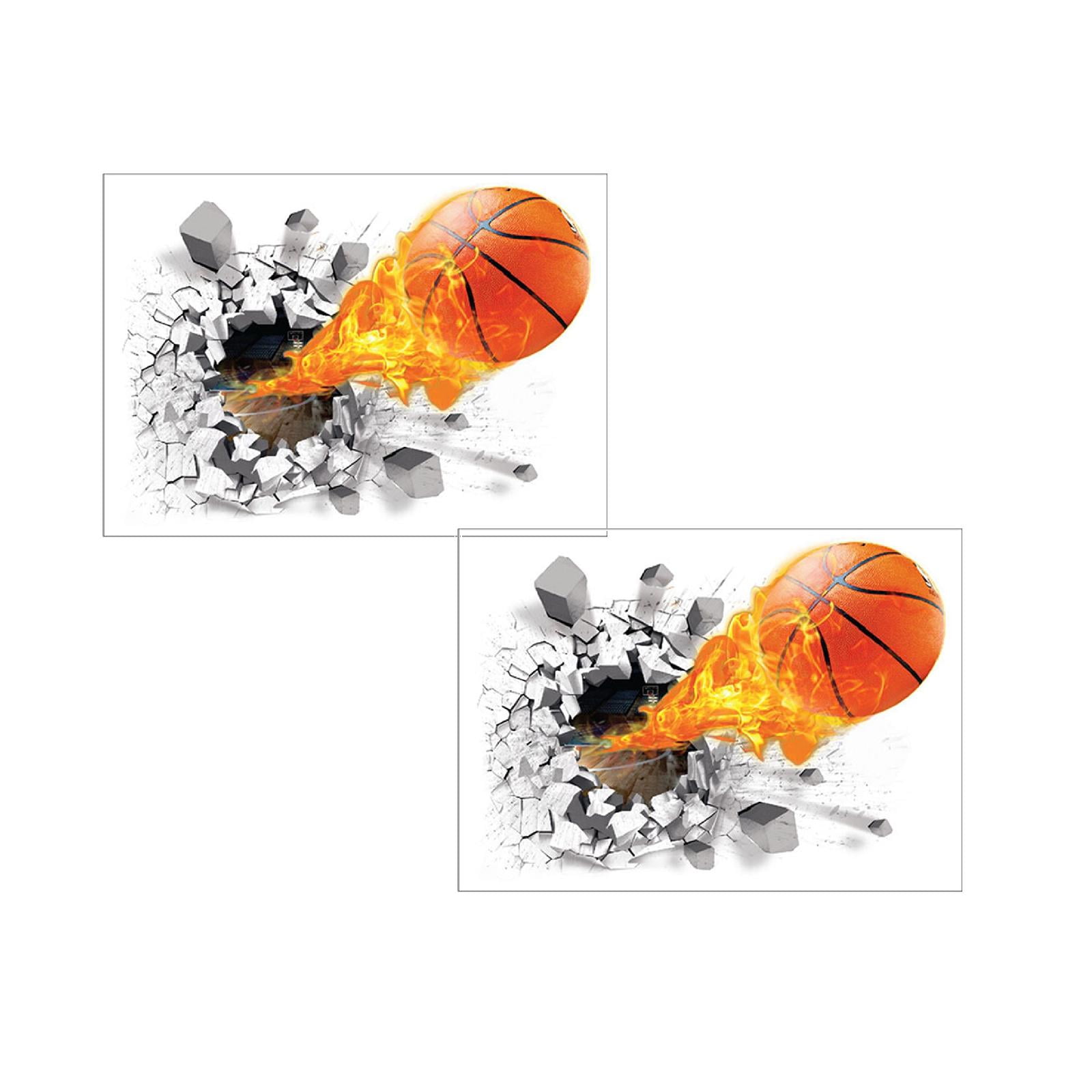 2PC Sports Themed Wall Decals Decorative 3D Broken Wall Basketball Wall Stickers Mural Sticker