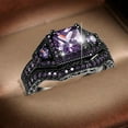2PC Square Black Purple Cubic Zirconia Bridal Rhinestone Engagement