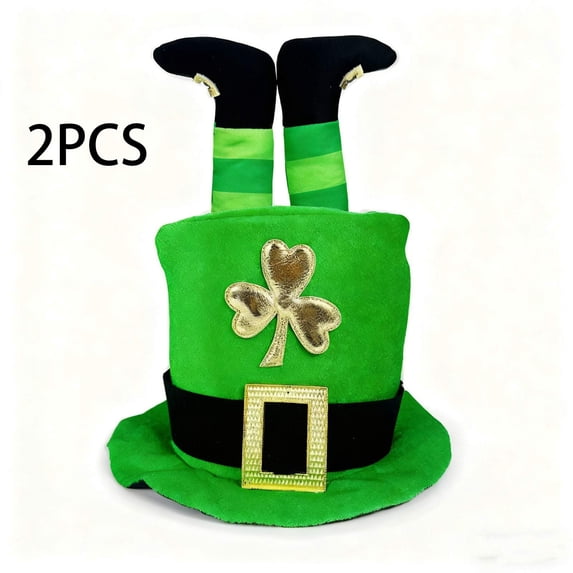 2PC St. Patrick'S Day Hat With Shamrock Design, Fabric Material And Party Accessory For Costume, Parade And Festive Wear, 13.78X11.81In, 0.22Lb