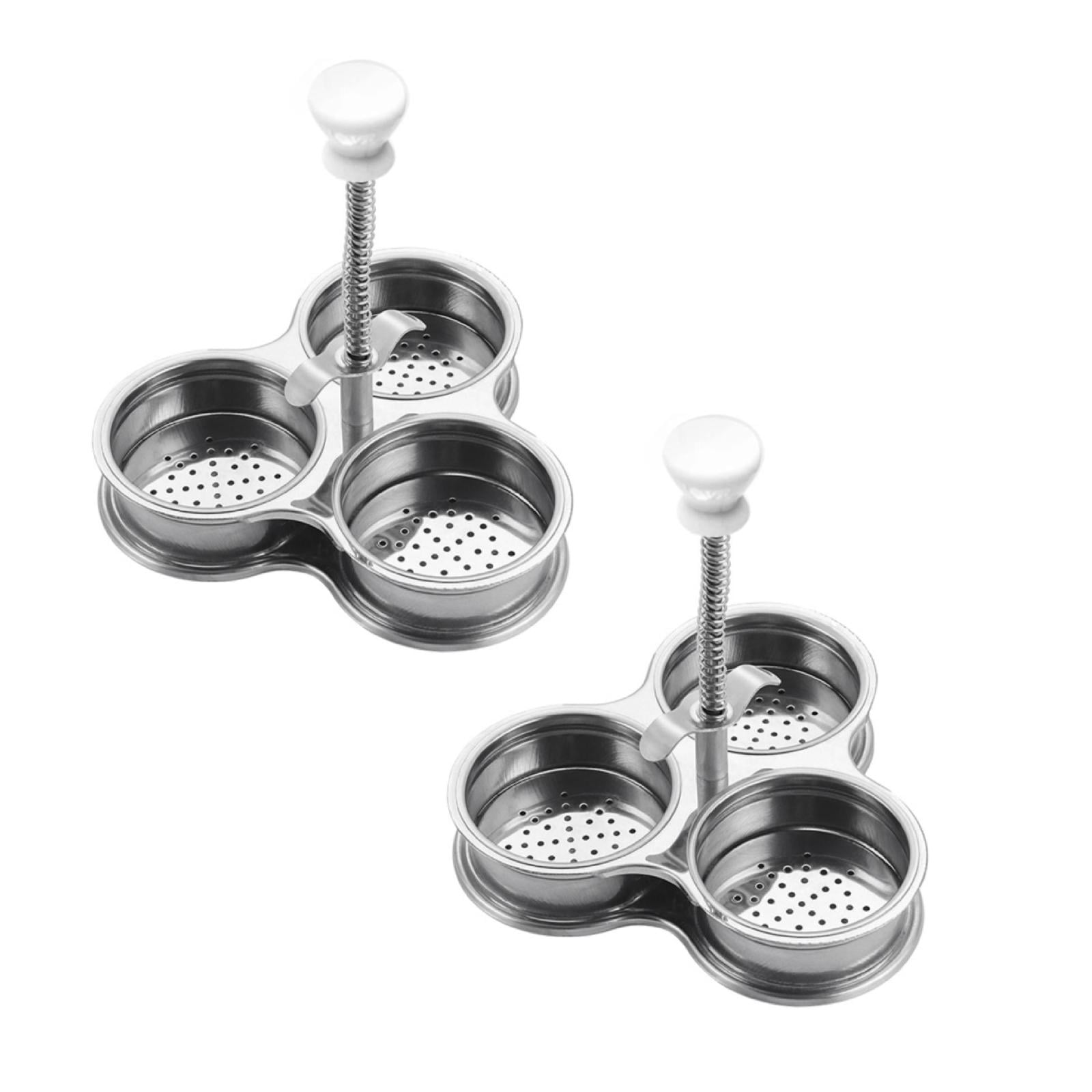 2PC Stainless Steel Egg Poaching Pan, Nonstick Poaching Egg Pan, Hard Boiled Egg Maker, 3 Cup Pan, Poached Egg Cooker for Kitchen