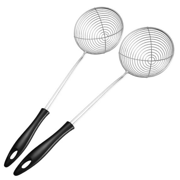 2PC Stainless Steel Food Strainer Skimmer Ladle, Long Handle Colander, Multi-Functional Kitchen Strainer Spoon for Cooking and Frying, Pasta