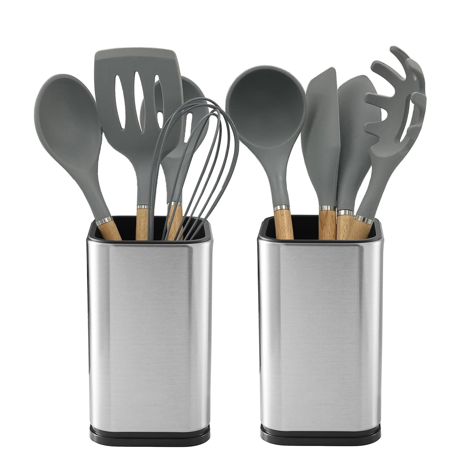 2PC Stainless Steel Kitchen Utensil Holder Caddy, Square Utensil Organizer, 4L X 4W X 6.7H