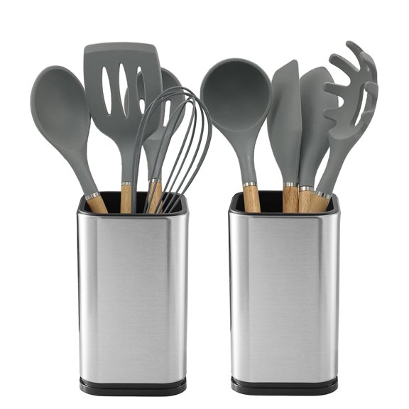 2PC Stainless Steel Kitchen Utensil Holder Caddy, Square Utensil Organizer, 4L X 4W X 6.7H