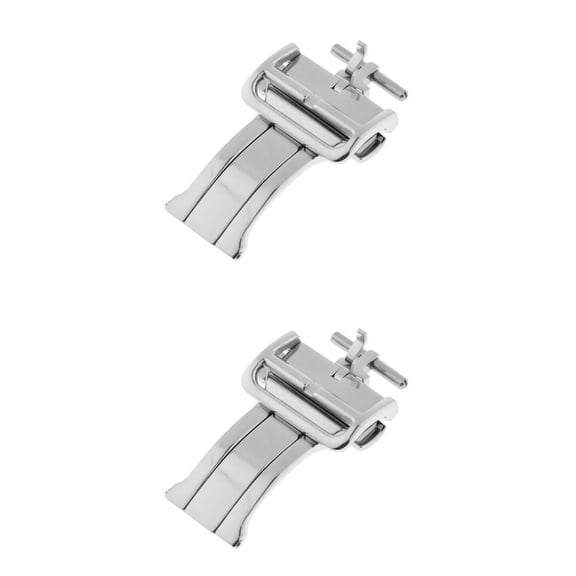 2PC Stainless Steel Push Button Deployment Clasp Leather Strap Buckle