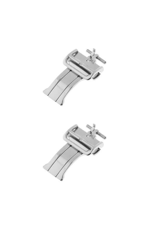 2PC Stainless Steel Push Button Deployment Clasp Leather Strap Buckle