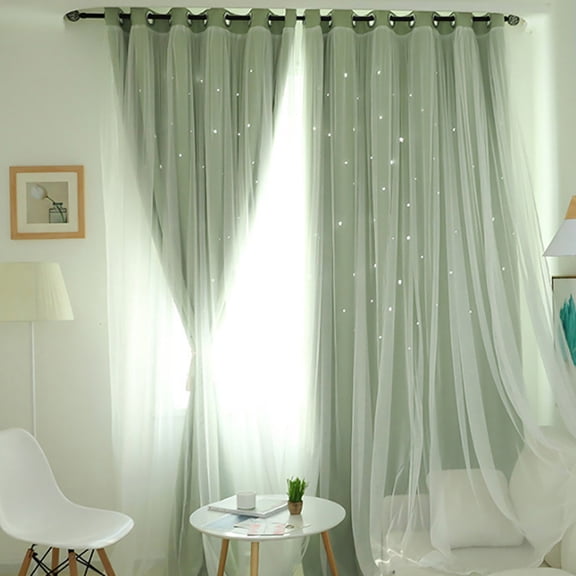2PC Starry Tulle Voile Curtain - 59 × 79 inches Sheer Window Drape Panel - Modern Double-Layer Sky Design for Bedroom Living Room Home Decor