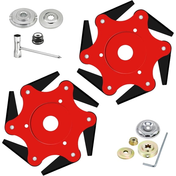 2PCS 6 Steel Razors Trimmer Head Weed Eater Blades Metal Mn65 Brush Cutter Blades Professional Grass Trimmer Head Replacement with Universal Adapter Kit