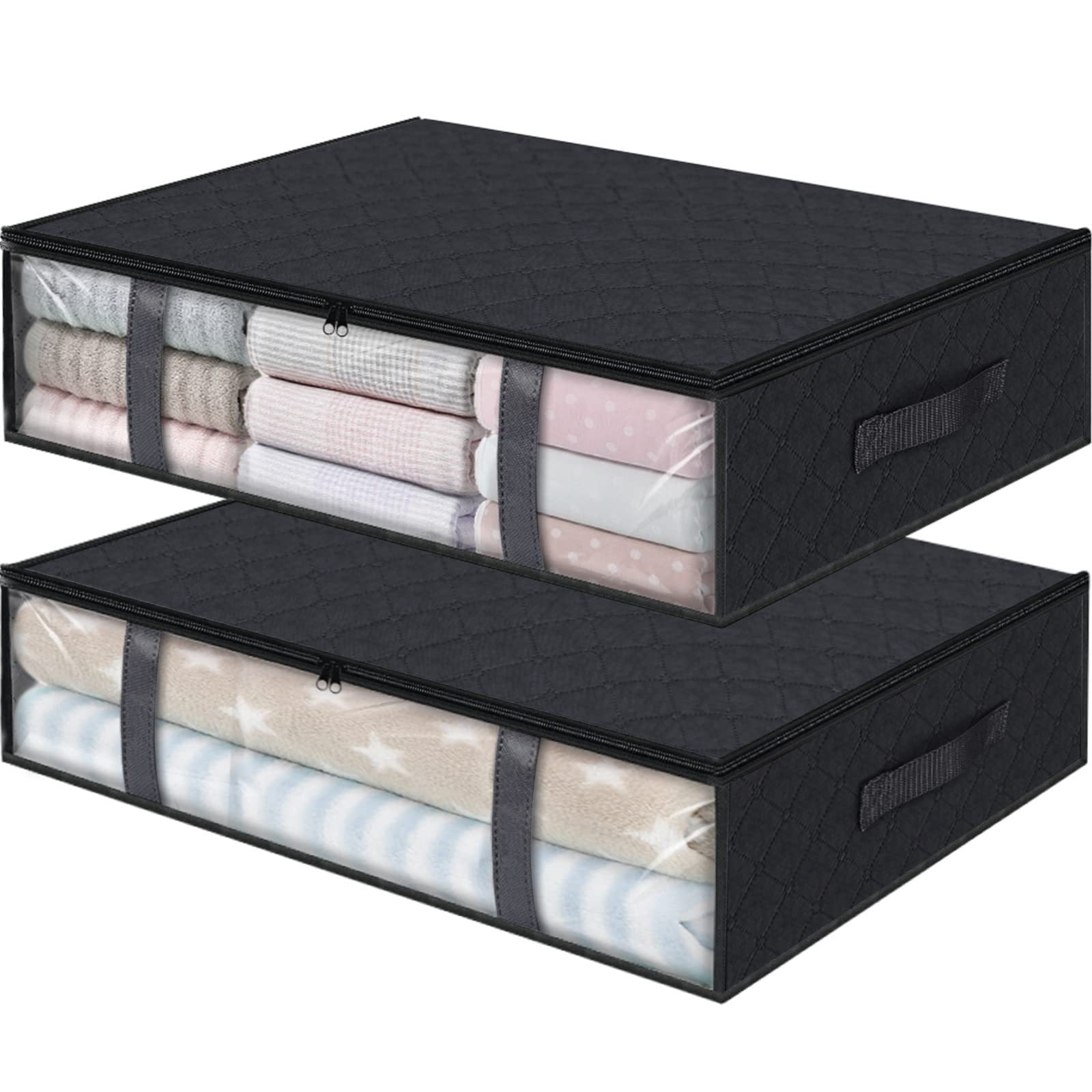 Black Foldable Under Bed Storage Bags with Transparent Window, 60x45x15cm