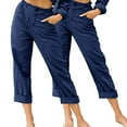 thumbnail image 1 of qolati 2 Pack Womens Capris Stretch Lightweight Casual Cargo Pants Cotton Linen Button Cropped Trousers Outdoor Clothes Summer Pants for Women, 1 of 6