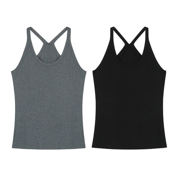 2PC Summer Tank Tops for Women Comfort Casual Sleeveless Camisoles Shirt Scoop Neck Y-Back Trendy Basic Vest Sleep Shirts, Black&Gray, XL