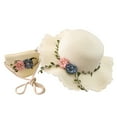 thumbnail image 1 of 2PC Sun Hats and Bag Set for Women BWASD Wide Brim Beach Floral Embroidered Straw Hat Portable Travel Outfit for Outdoor Summer Age 2-8 Years White, 1 of 2