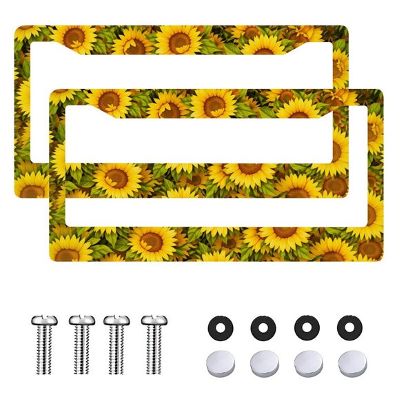 2PC Sunflower License Plate Frame Floral, Cute License Plate Frames for Women, Boho Cottagecore Car Plate Frame, Aesthetic Car Decor, Car Gift Plate Frame Style 6.3x12.2inch(16x31cm)