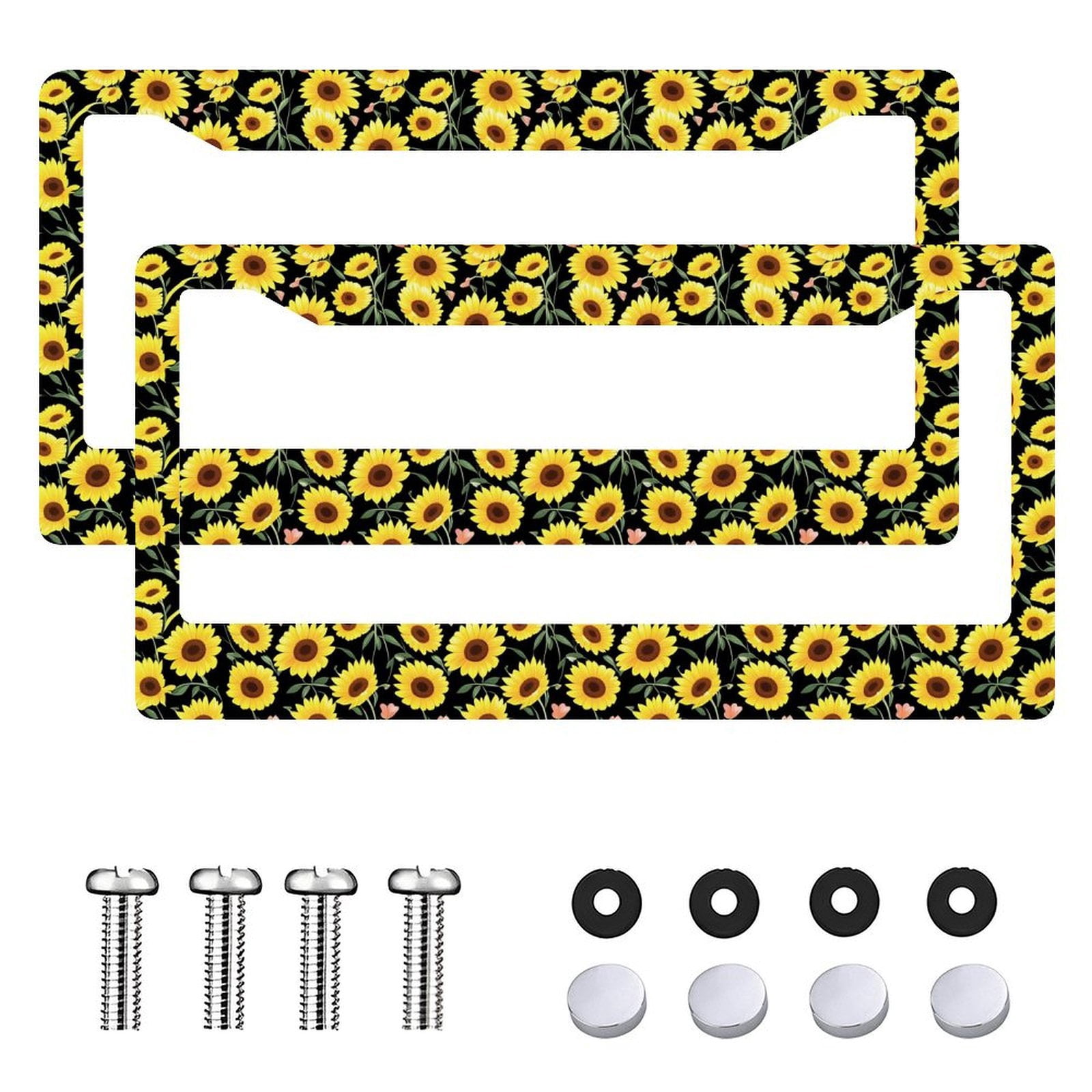 2PC Sunflower Metal License Plate Frame, Cute Car Decor,Gift for Her, Summer Vibe, Floral Home Decor, Eco-Friendly, Car Accessory  Plate Frame Style 6.3x12.2inch(16x31cm)