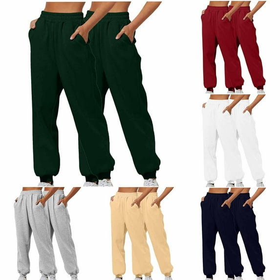2PC Sweatpants for Women Fashion Joggers Sports Pants Casual Solid Color Elastic Waist Pants Loose Home Sweatpants