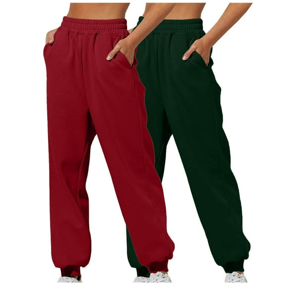 2PC Sweatpants for Women Fashion Joggers Sports Pants Solid Color Elastic Waist Pants Loose Home Pocket Sweatpants