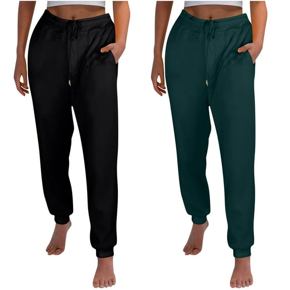 2PC Sweatpants for Women High Waisted Casual Solid Elastic Waisted Long Pants Womens Drawstring Pants Trousers