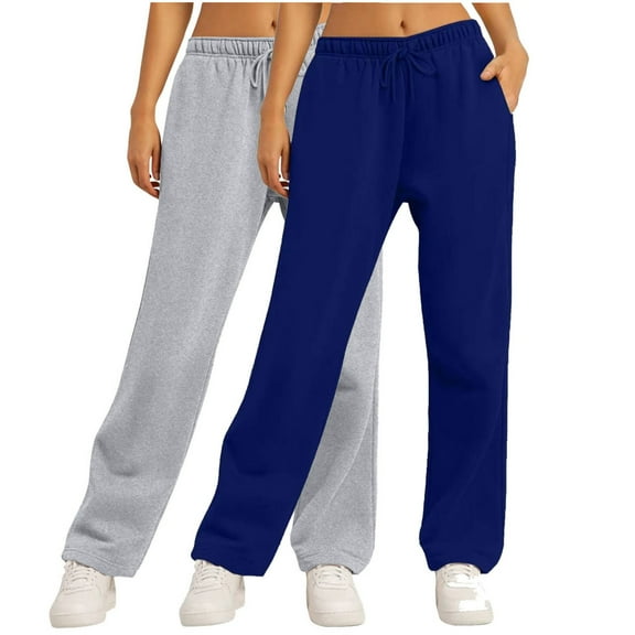 2PC Sweatpants for Women High Waisted Casual Solid Sport Pants Trendy Elastic Long Pants Trousers with Pockets