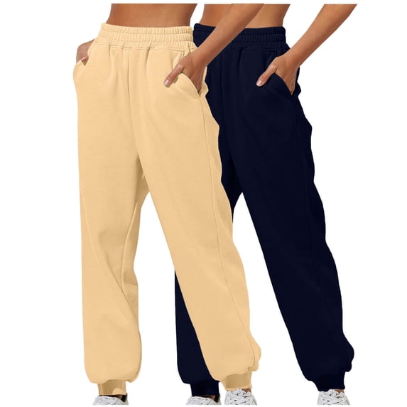 2PC Sweatpants for Women under $10 Elastic Waist Joggers Pants Solid Color Sanitary Pants Loose Home Sweatpants