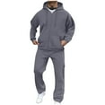 thumbnail image 1 of 2PC Sweatsuit for Men Long Sleeve Zip Up Hoodie Cargo Sweatpants Loungewear Outfits with Pockets Dark Gray XL, 1 of 7