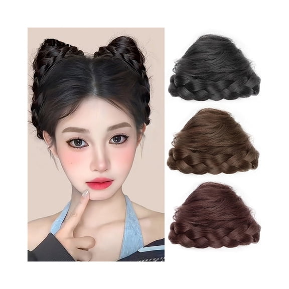 2PC Synthetic Cat Ear Hair Bun Braided Chignon Drawstring Ponytail Hairpieces for Women Girls