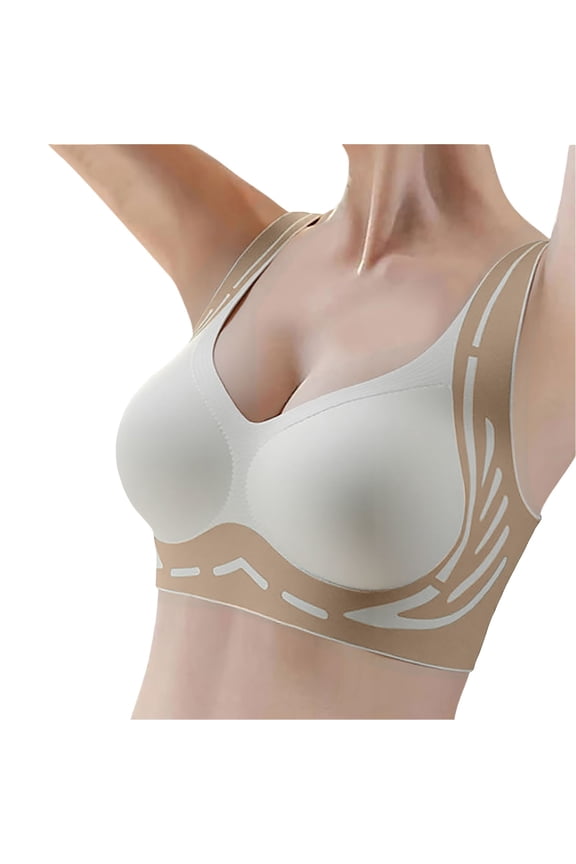 2PC T Shirt Bra Back Lift Support Fixed Cup Pair Breasts Sagging Folding Triangle Bralette,White,XXL