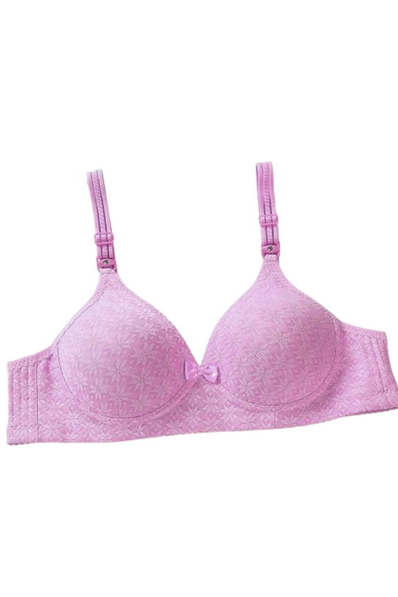 2PC T Shirt Bra Breast Reducing Up Thin Wire Breathable Jacquard Plus Size Bralette,Purple,90B