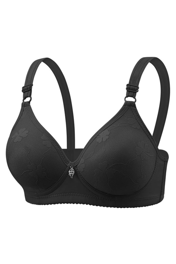 2PC T Shirt Bra Middle Adjustable Close Knit without Lace Bralette,Black,42