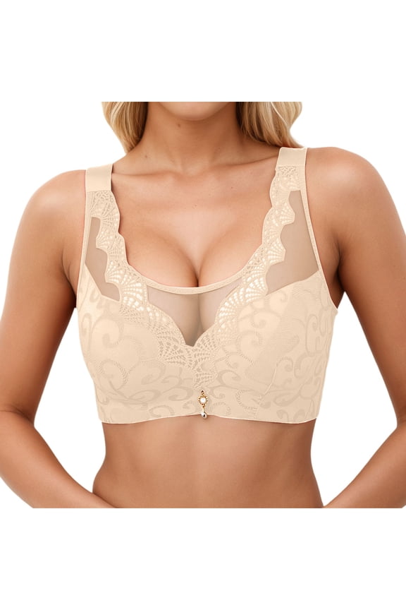 2PC T Shirt Bra Unlined Supportive Lift Comfort Full Coverage Strapless Bra,Beige,38