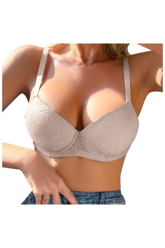 2PC T Shirt Bra for Enhanced Support Lift Stylish Back Design Thin Cup Fit Minimizer Bras for Women,Beige,A