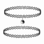 2PC Tattoo Choker Necklace 90s Choker Necklace Women 2000s Y2K Black Chokers Stretchy Elastic Necklace