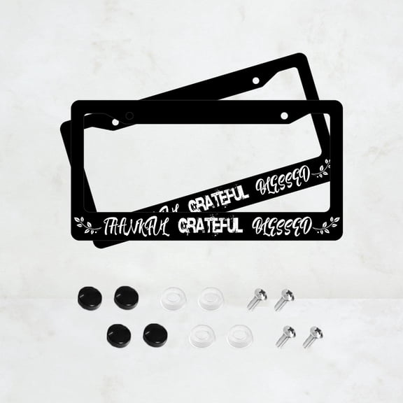 2PC Thankful Grateful Blessing License Plate Prame Aluminum Auto Parts License Plate Decorative Screws Fit Standard 2 Holes 1 U.S. License Plate, 12.2x 6.3 Inch