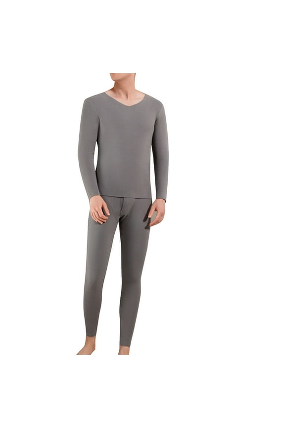 2PC Thermal Underwear Set for Men Slim Fit Long Sleeve Fleece Lined Shirt Long Johns Base Layer Set for Men Cold Weather Top Bottom Set