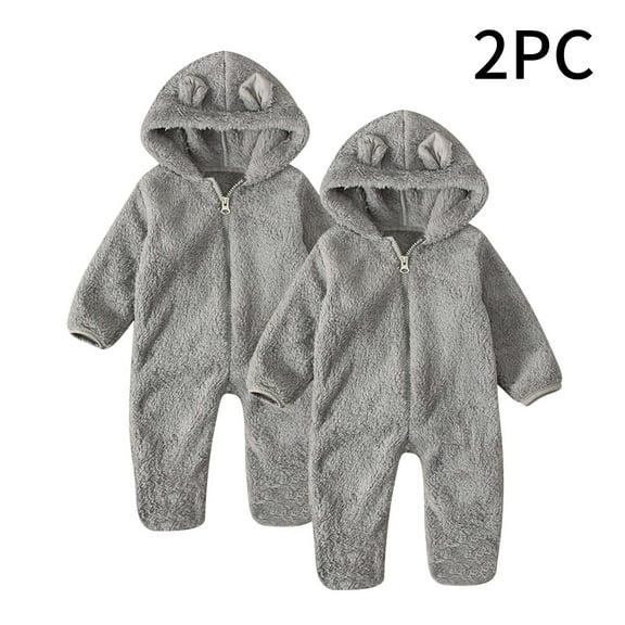 2PC Toddler Kids Boys And Girls Solid Color Cute Long Sleeve Hooded Romper Jumpsuits Suit