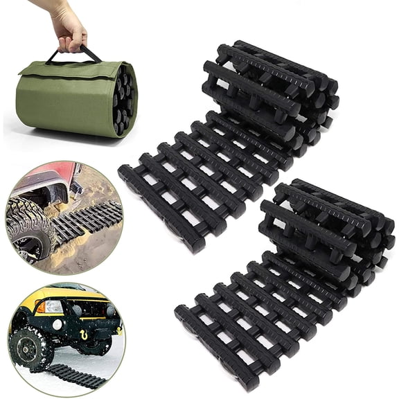 2PC Traction Tracks Mats TPR 31.5" L Tire Recovery Track Pad Roll Car Vehicle Tyre Traction Boards Tire Ladder Track Grabber Auto Emergency Traction Aid w/Bag for Off-Road Mud Snow Ice Sand