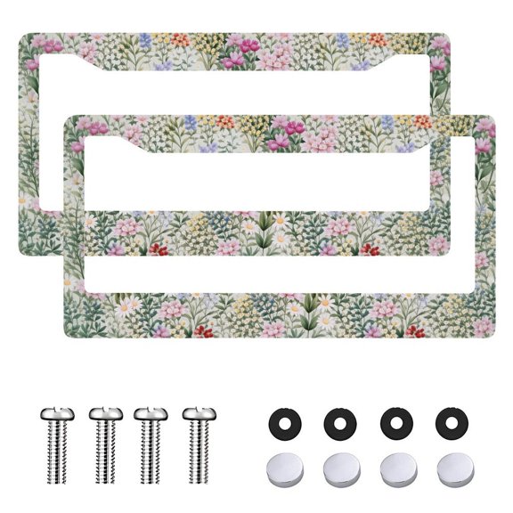 2PC Turquoise Flower Meadow License Plate Frame Cute, Floral License Plate Frames for Women, Boho Car Plate, Car Gift for Her Plate Frame Style 6.3x12.2inch(16x31cm)