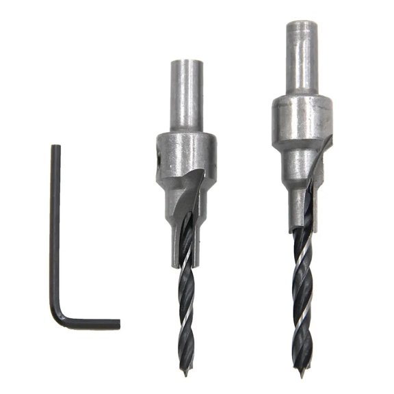 2PC Two Edge Three Step Woodworking Three Point Countersunk Hole Drill 4/5mm Self Centering Cone Hole Drill Bit Wrench Tool Set