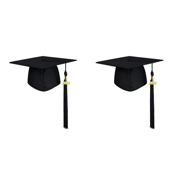 2PC Unisex Adult Matte Graduation Cap with Tassel Polyester Mortarboard Hat Adjustable Elastic Band for College High School Doctoral Commencement Ceremony