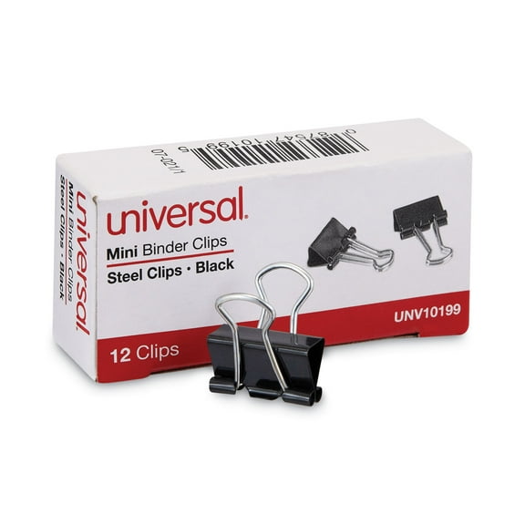 2PC Universal Binder Clips, Mini, Black/Silver, 12/Box